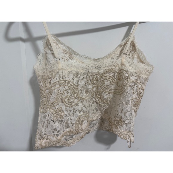 Zara Lace Cami Tank Top Beige Gold Floral Sleeveless Summer Festival S - Picture 4 of 7